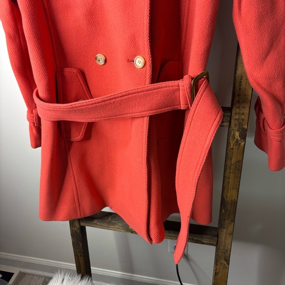 J. Crew Stadium Cloth Coral Wool Belted Peacoat Size 6 - Picture 3 of 8
